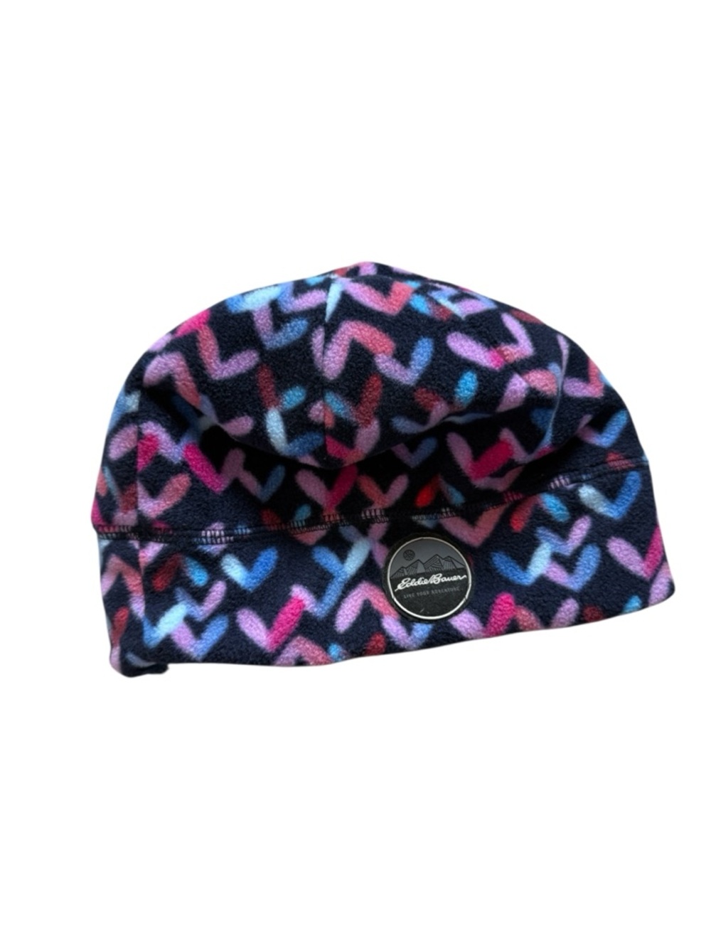 Eddie Bauer Kids Fleece Hat - Navy with Pink, Purple & Blue Hearts